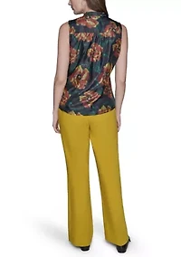Women's Crinkled Organza Sleeveless Tie Neck Blouse
