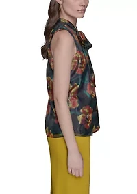 Women's Crinkled Organza Sleeveless Tie Neck Blouse