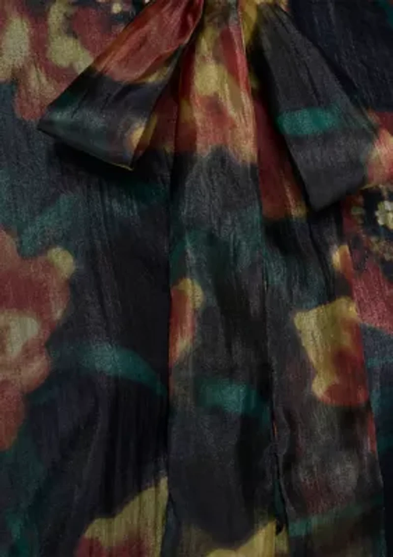 Women's Crinkled Organza Sleeveless Tie Neck Blouse