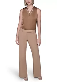 Women's High Waisted Fit and Flare Pants with Extended Tab