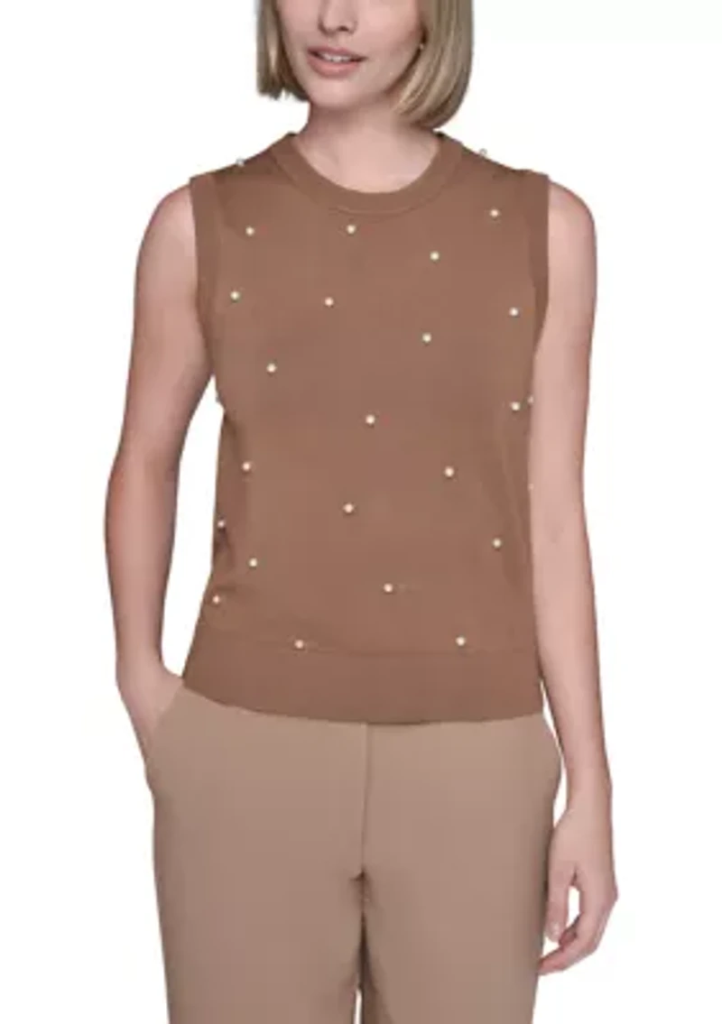 Sleeveless Sweater with Pearls