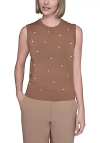 Sleeveless Sweater with Pearls