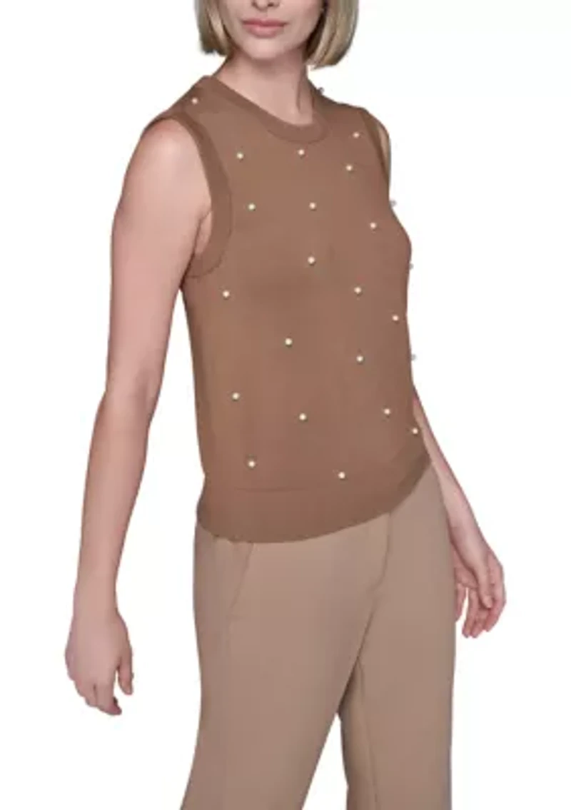 Sleeveless Sweater with Pearls