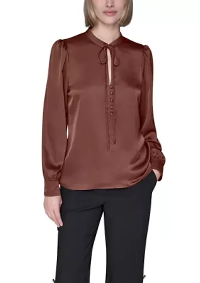 Women's Long Sleeve Tie Neck Blouse