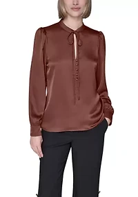 Women's Long Sleeve Tie Neck Blouse