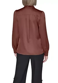 Women's Long Sleeve Tie Neck Blouse