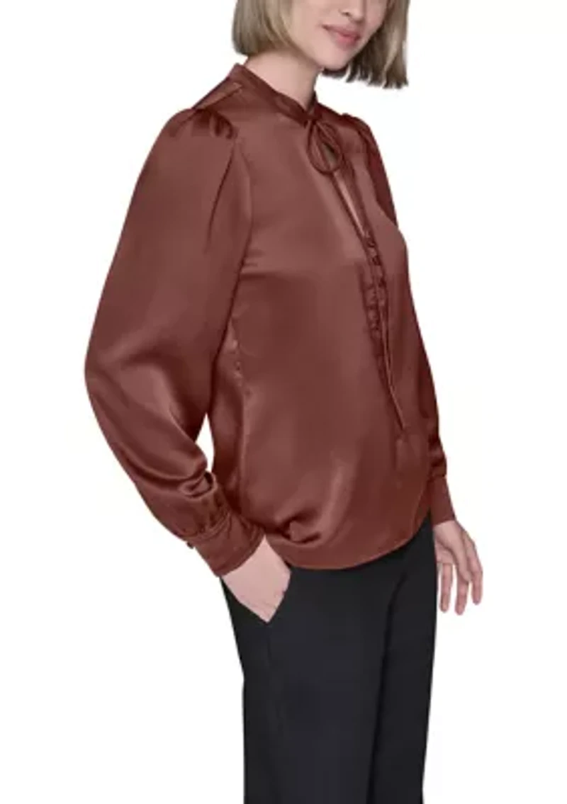 Women's Long Sleeve Tie Neck Blouse