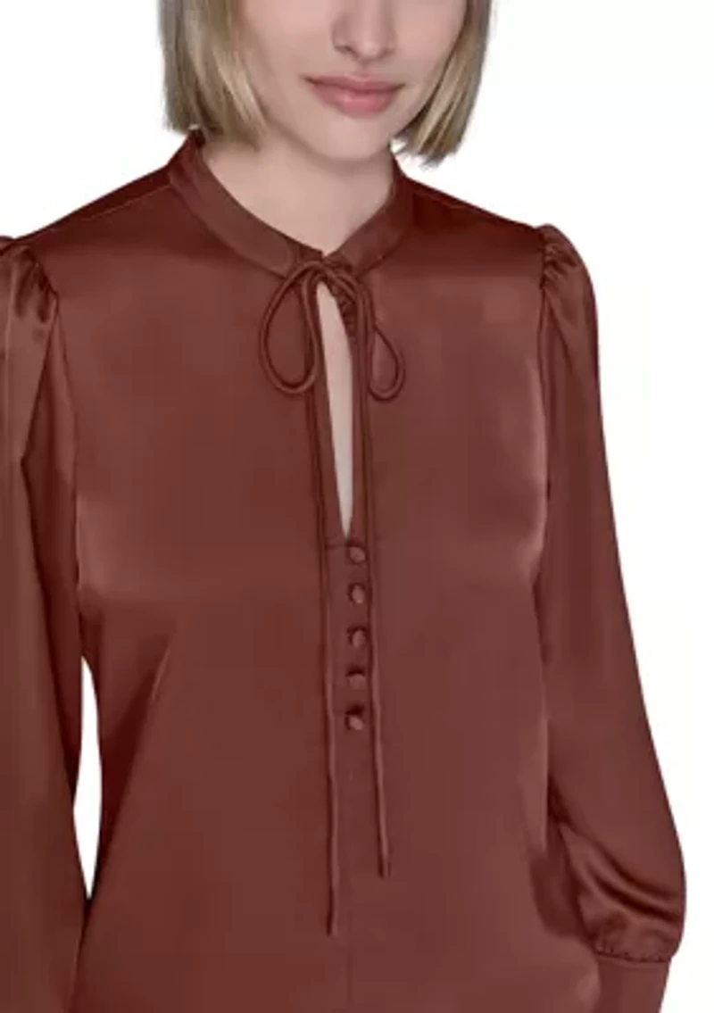 Women's Long Sleeve Tie Neck Blouse