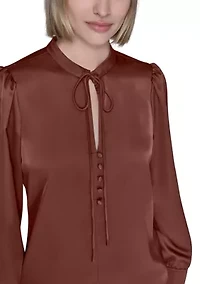 Women's Long Sleeve Tie Neck Blouse