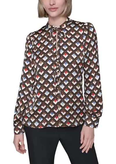 Women's Long Sleeve Tie Neck Blouse