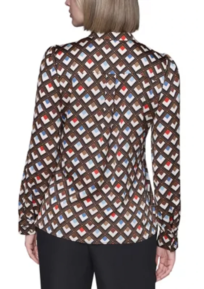 Women's Long Sleeve Tie Neck Blouse