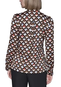 Women's Long Sleeve Tie Neck Blouse