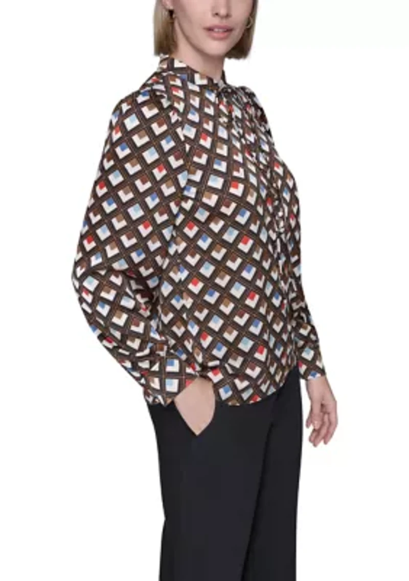 Women's Long Sleeve Tie Neck Blouse