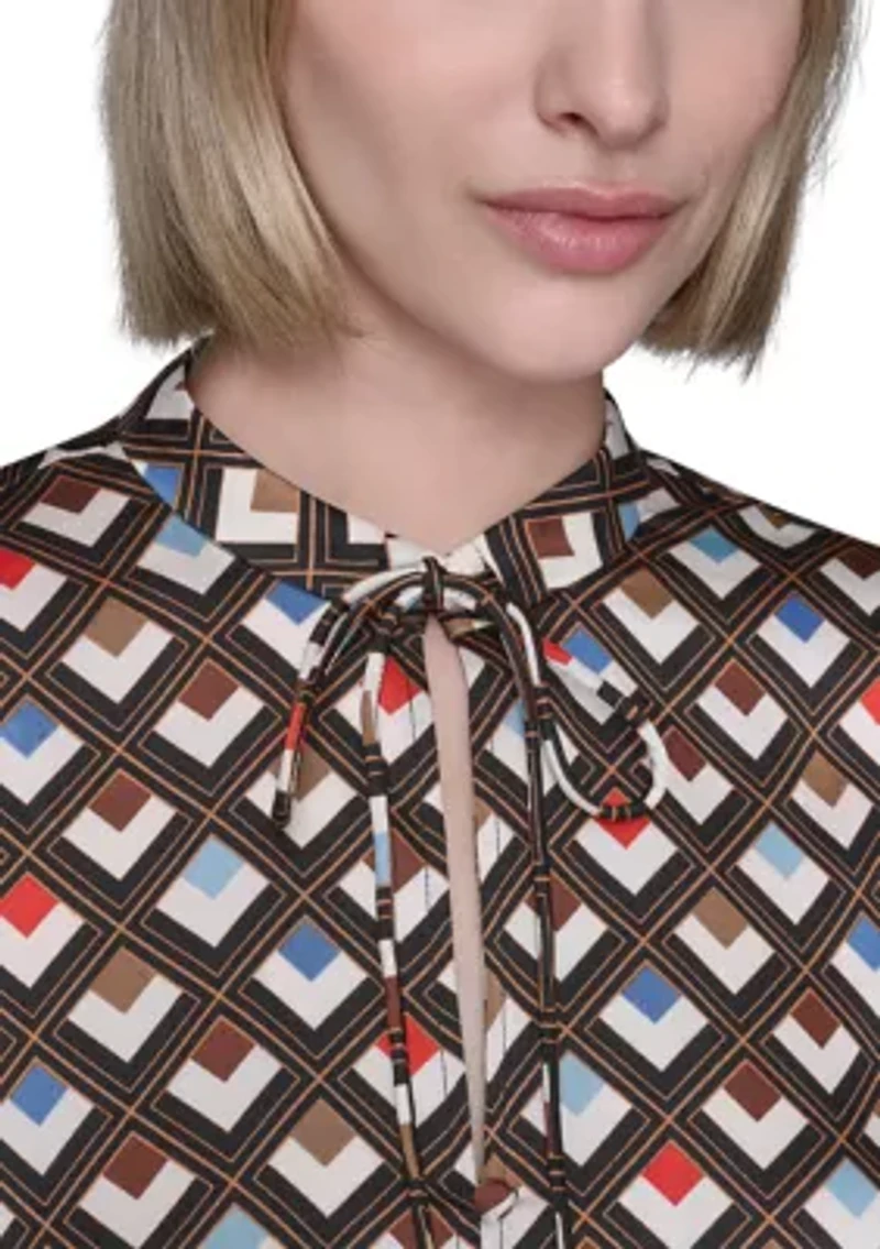 Women's Long Sleeve Tie Neck Blouse