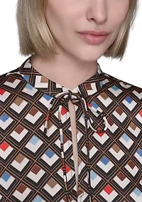 Women's Long Sleeve Tie Neck Blouse