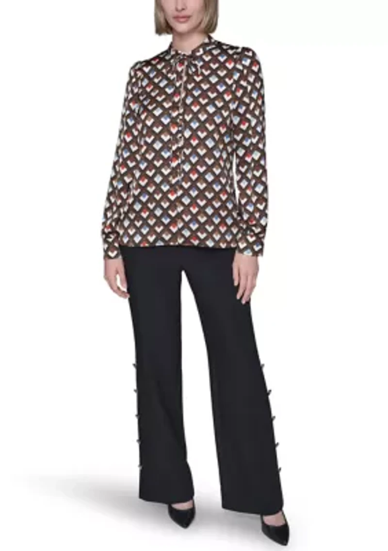 Women's Long Sleeve Tie Neck Blouse