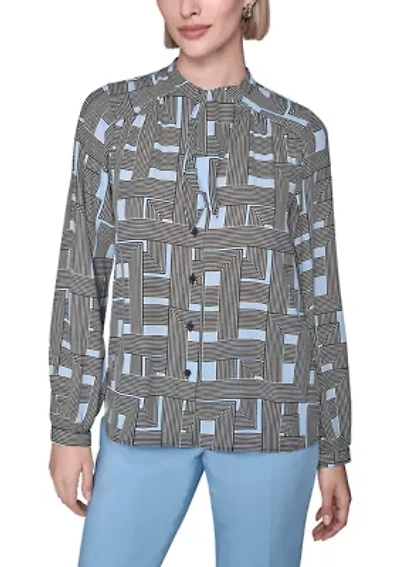 Women's Long Sleeve Tie Neck Blouse