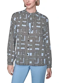 Women's Long Sleeve Tie Neck Blouse