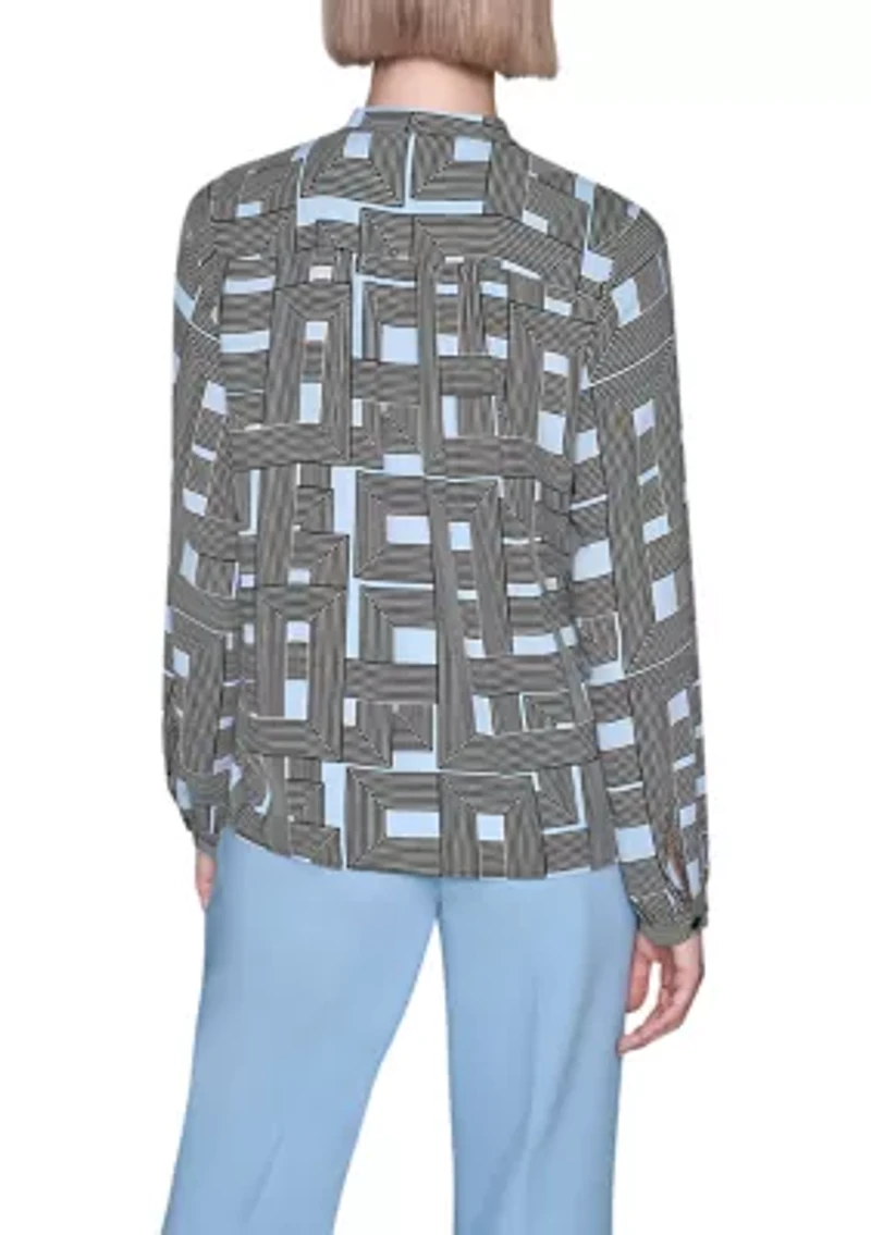 Women's Long Sleeve Tie Neck Blouse