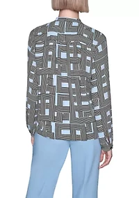 Women's Long Sleeve Tie Neck Blouse