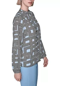 Women's Long Sleeve Tie Neck Blouse