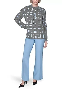 Women's Long Sleeve Tie Neck Blouse