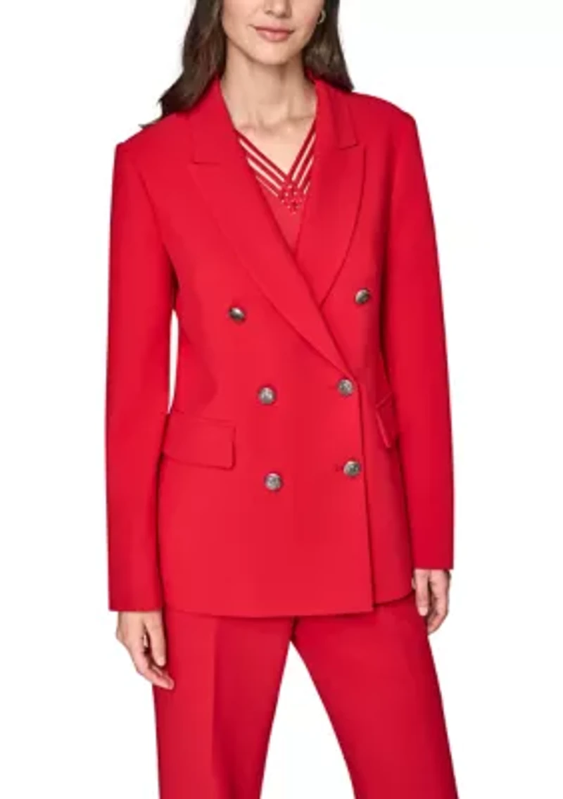 Women's Double Breasted Jacket with Satin Trim