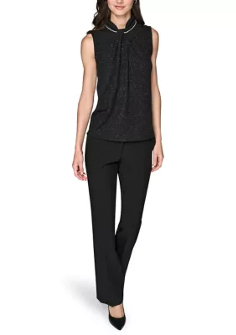 Women's Sleeveless Novelty Knit Top with Rhinestone at Neckline