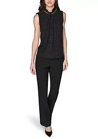 Women's Sleeveless Novelty Knit Top with Rhinestone at Neckline