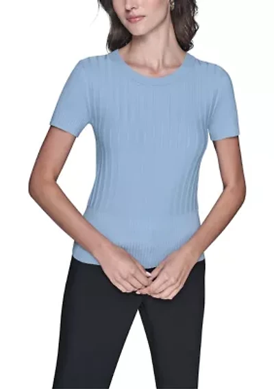 Women's Short Sleeve Ribbed Sweater