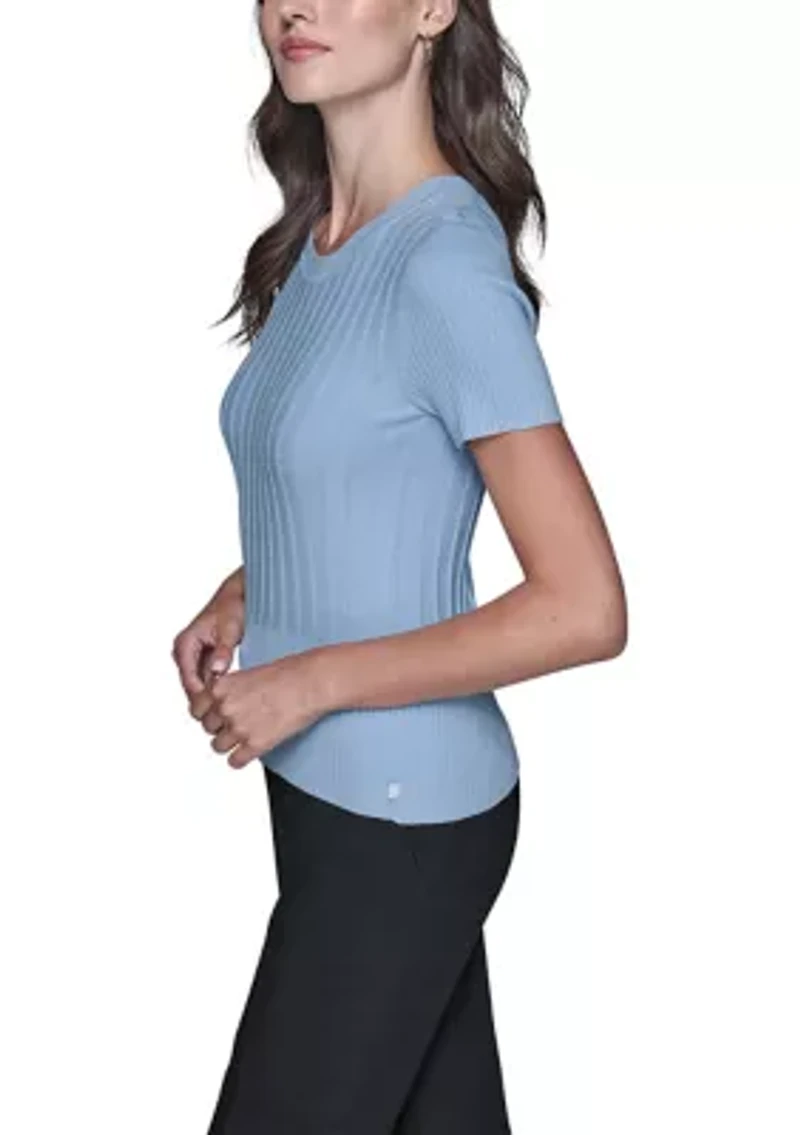 Women's Short Sleeve Ribbed Sweater