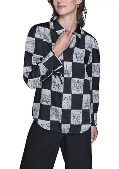 Women's Long Sleeve Printed Blouse