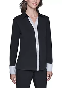 Women's Long Sleeve Contrast Tipped Blouse