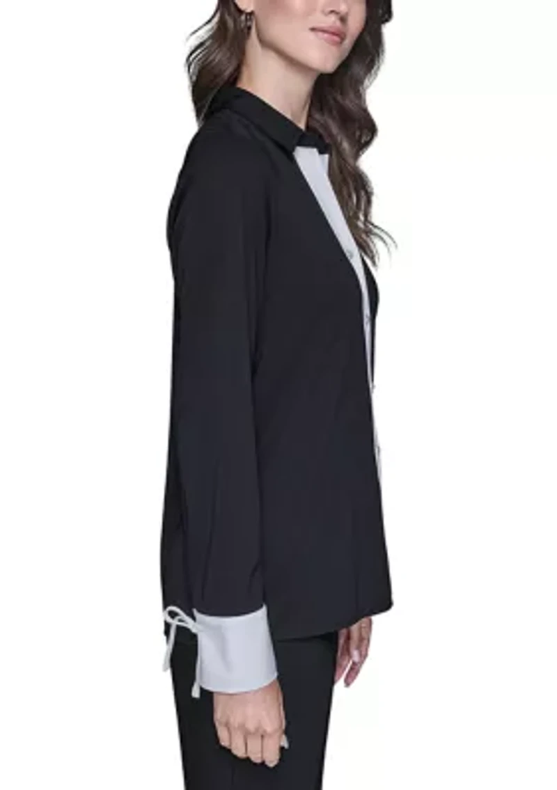 Women's Long Sleeve Contrast Tipped Blouse