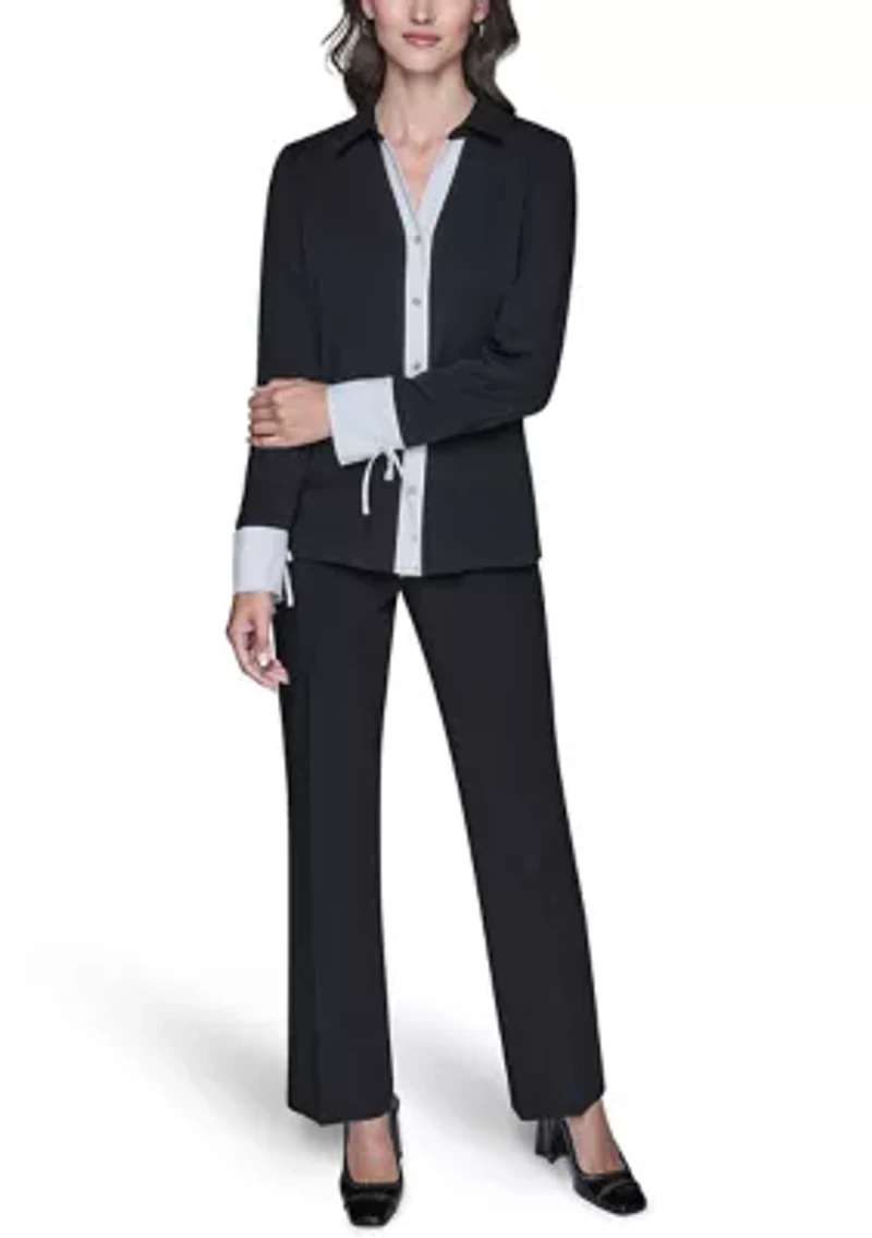 Women's Long Sleeve Contrast Tipped Blouse