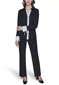 Women's Long Sleeve Contrast Tipped Blouse