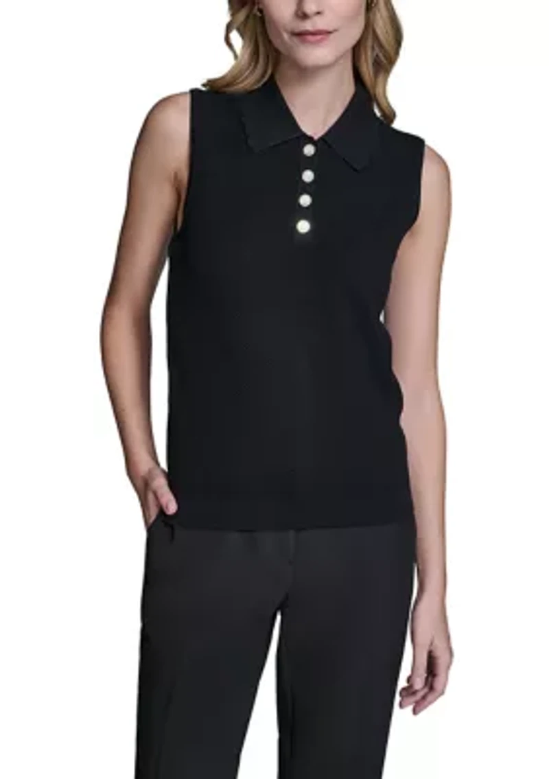 Women's Sleeveless Pearl Button Sweater