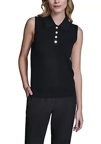 Women's Sleeveless Pearl Button Sweater