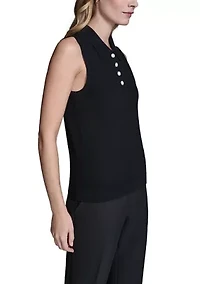 Women's Sleeveless Pearl Button Sweater