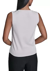 Women's Sleeveless Pearl Trim Sweater
