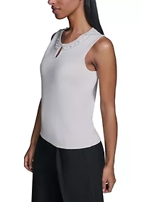 Women's Sleeveless Pearl Trim Sweater