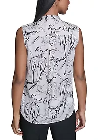 Women's Printed Sleeveless Tie Neck Blouse
