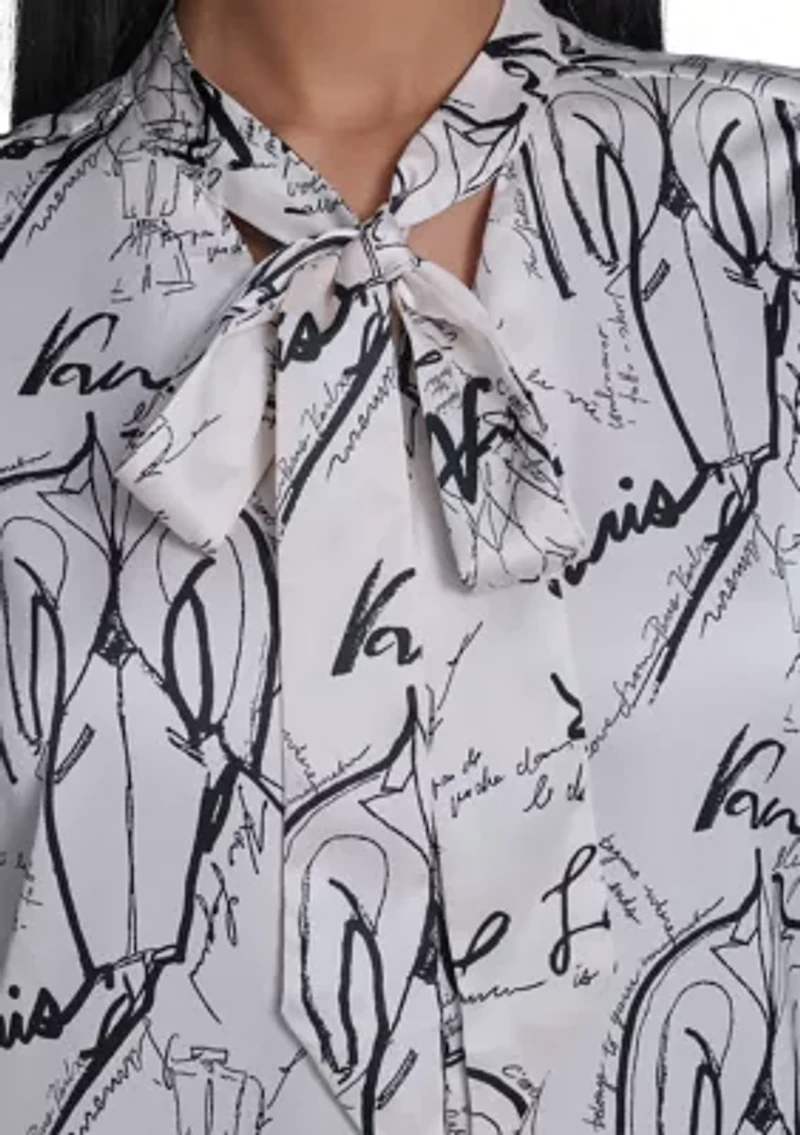 Women's Printed Sleeveless Tie Neck Blouse