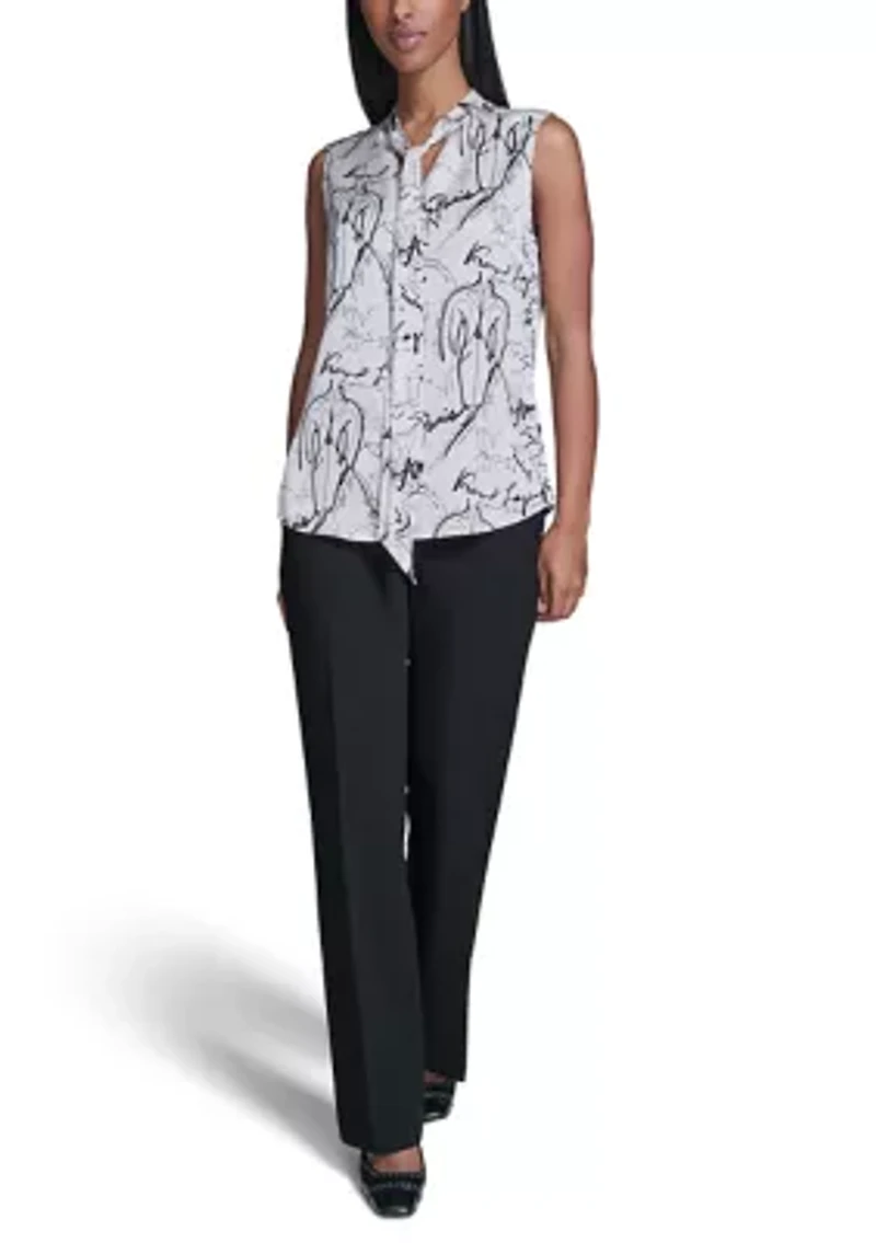 Women's Printed Sleeveless Tie Neck Blouse