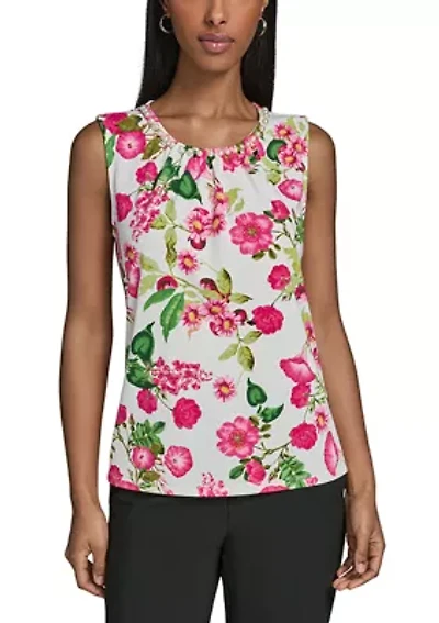 Women's Sleeveless Knit Pearl Neck Top