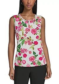 Women's Sleeveless Knit Pearl Neck Top