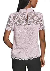 Women's Collared Lace Short Sleeve Shirt