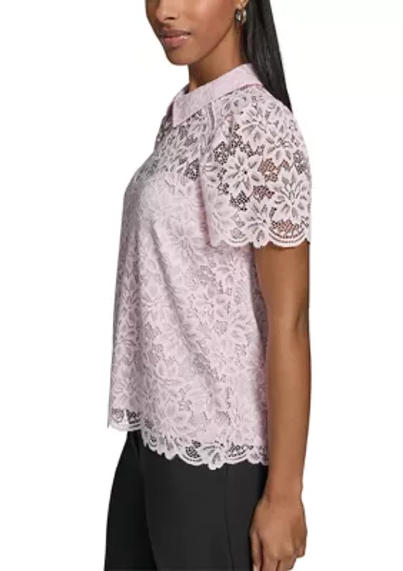 Women's Collared Lace Short Sleeve Shirt