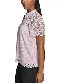 Women's Collared Lace Short Sleeve Shirt