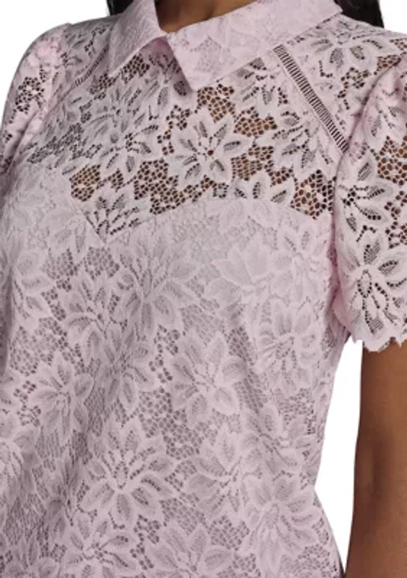 Women's Collared Lace Short Sleeve Shirt